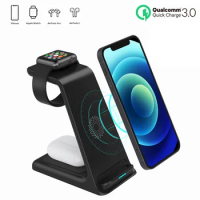 3 in 1 Wireless Charger Stand For iPhone 11/12 Pro Max Qi 15W Fast Charging Induction Chargers For Apple Watch AirPods Samsung