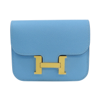 【二手名牌BRAND OFF】HERMES 愛馬仕【再降價】藍色 Epsom牛皮 Constance Slim 錢包 金扣 B刻