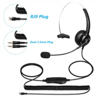 H300 Wired Call Center Headset Universal Telephone Headphone Long Cable 3.5mm RJ9 Noise-cancelling Customer Service Headset