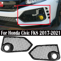 2pcs For Honda Civic Type R FK8 2017 2018 2019 2020 2021 Front Bumper Fog Light Cover Mesh Gloss Bla