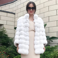Women Chinchilla Rex Rabbit Fur Coat Mid-Length Winter Jackets For Women 2023 White Real Fur Coat