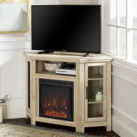 Alcott Classic Glass Door Fireplace Corner TV Stand for TVs up to 55 Inches, 48 Inch, White Oak