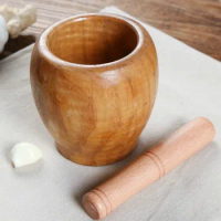 1Set Wooden Garlic Ginger Mixing Grinding Crusher Bowl Pestle Mortar Tools Grinding Bowl