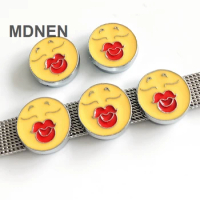 20PCS 8MM Enamel Yellow Kiss Smile Face Slide Charms Letters DIY Accessories Fit 8mm Belts Bracelets, CCOR, CD0320