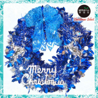 摩達客 16吋繽紛閃亮哈莉葉金蔥聖誕花圈(銀藍x麋鹿系)(台灣手工組裝出貨)