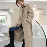 Granular wool coat for women's long style Haining composite fur Ai Meili sheep fleece fur coat winter off-season