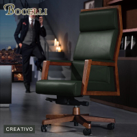 【BOCELLI】CREATIVO創意風尚高背辦公椅義大利牛皮墨綠(牛皮辦公椅)