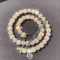 JEWE Custom Hip Hop 10.5mm Iced Out VVS Pass Diamond Tester Moissanite Diamonds Cuban Link Tennis Chain Necklace Jewelry