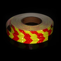 5cm*50m Arrow Self-Adhesive Reflective Warning Tape Fluorescent Yellow-Red Strip Waterproof Road Safety Sticker For Bicycle Car