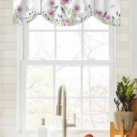 Summer Plants Flowers Butterflies Window Curtain Living Room Kitchen Cabinet Tie-up Valance Curtain Rod Pocket Valance