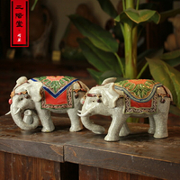 陶瓷大象擺件石灣公仔客廳庭院店鋪門麵開業酒櫃桌麵裝飾泰國象