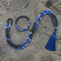8mm Lava,Blue King Turquoise Japa Mala Set,Calm,Meditation Mala,Namaste Yoga Jewelry,Buddhist Mala Prayer Bead,108 Mala Beads