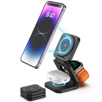 Foldable 3 in 1 Magnetic Holder Charging Station for Apple,For iPhone 15/14/13/12 Pro/Max,5W for Apple Watch, AirPods 3/2/Pro