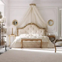 European Headboard Double Bed White Shelves Girl Platform King Size Bed Frame Luxury Sleeping Home Furniture