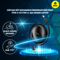 Cáp Sạc Rút Gọn Baseus Free2Draw Mini 100W | Type-C to Type-C, Sạc Nhanh Laptop