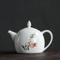 玉瓷茶壺陶瓷 手繪墨彩脂白茶壺 功夫茶具單品泡茶壺中式