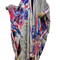 2021 Abaya Dubai Kuwait Muslim Fashion Silk Floral Kaftan Islam Clothing African Maxi Dresses For Women Causal Swimwear Kaftan