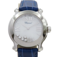 【二手名牌BRAND OFF】Chopard 蕭邦 白色錶盤 藍色皮帶 不鏽鋼 HAPPY SPORT 鑽石腕錶 1487675