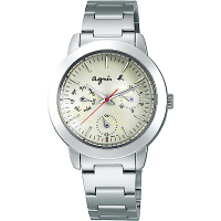 agnes b.全球旅行 世界地圖三眼造型女錶(BYU060P1)-白/32mm