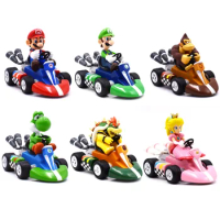 Mario Pull Back Car Anime Cartoon Mario Luigi Yoshi Princess Peach Donkey Kong Toad Bowser Koopa Kart PVC Figure Toys Gift