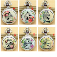 12pcs/lot Retro Mini Pocket Watch Necklace &amp; Script Floral Bird Cage Fascia Dia 2.8cm Mix design. 2pcs eachFree shipping