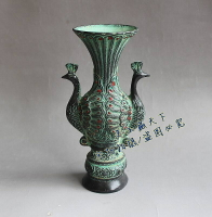 特價促銷 仿古青銅器銅大雙鳳壺孔雀銅花瓶孔雀花瓶家居工藝擺件
