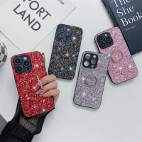 Bling Glitter Ring Holder Phone Case For Samsung Galaxy S23 S22 S21 Plus Note 20 Ultra S20 FE Shockproof Hard PC Back Cover