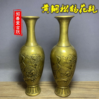 特價純銅花瓶擺件 仿古做舊黃銅花瓶一對麒麟送子龍鳳花瓶大號