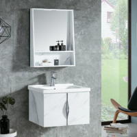 Hot Selling Modern Rustic Hotel Pvc Single Sink Mirror Wall Hung Bathroom Furniture Vanity Cabinet