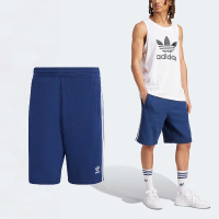 【adidas 愛迪達】短褲 Adicolor Shorts 男款 藍 白 抽繩 純棉 三條紋 三葉草 棉褲 愛迪達(IM9424)