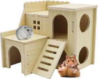Tiny Hamster Maze Wood House with Slide House Hamster Hideout Cage Accessories for Dwarf Gerbils and