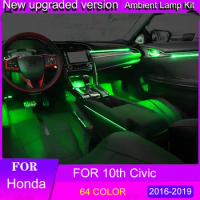 64 Colors LED Ambient Light lamp For Honda Civic Ambient Light For 10th Civic 2016-2019 Lighted Car Styling