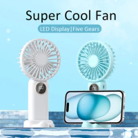 ​2024 New Portable Air Conditioner Mini Portable Fan Handheld Fan Small Rechargeable Fan with 5 Gears and LED Display Screen