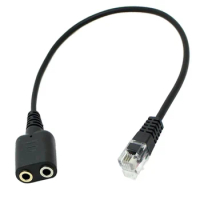 1PC 25cm Dual 3.5mm Audio Jack Female to Male RJ9 Plug Adapter Converter Cable PC Computer headset Phone With