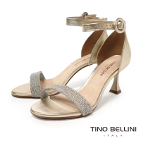 【TINO BELLINI 貝里尼】巴西進口閃鑽一字帶高跟涼鞋FSAT001(金色)