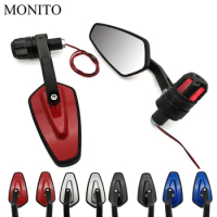 22mm Motorcycle Handle Bar End Mirrors Rear View Side Mirror Turn Signal For KAWASAKI W800 Cafe ZRX1100 ZRX1100 ZX1100 ZX7R ZX9