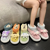 Cartoon My Melody Kuromi Snow Boots Sanrio Winter Cotton Shoes Kawaii Cinnamonroll Women Warm and Downy Down Cotton Shoes Gifts