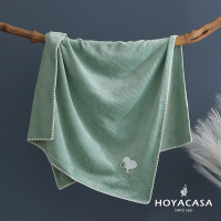 【HOYACASA 】x史努比聯名系列-刺繡華夫格萬用舒柔毯-綠(100x150cm)