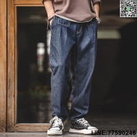 【歡樂購】馬登工裝 丹寧水洗鬆緊腰寬鬆牛仔褲cityboy闊腿錐形褲男