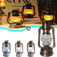 Vintage Camping Hanging Lanterns Battery Led Flame Warm Light Nature Hike For Fishing Tent Camping Equipment Portable Lanterns