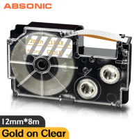 Absonic 1PCS 12mm Gold on Clear XR-12XG Label Tape Compatible for Casio KL-60 KL-100 KL-120 KL-170 Label Maker XR 12XG Ribbon