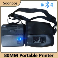 Soonpos Portable Mini Wireless Thermal Pocket Printer 80mm Pos Receipt Printer With Leather Case Compatible with Loyverse Kyte