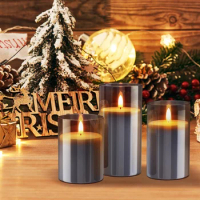 1Set Flameless Candles Christmas Glass With Remote Candles LED Candles Christmas Candles Battery (Grey)