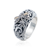 UC Jewelry Cincin Perak 925 Dengan Design Ukiran Bali dan Capung dihiasi dengan Emas 18k
