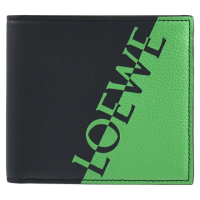 【LOEWE 羅威】品牌經典LOGO撞色牛皮雙層8卡短夾(深藍/綠)