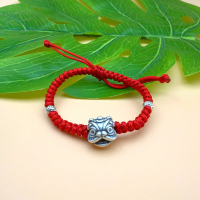 Vòng tết dây chỉ đỏ/đen đầu lân sư rồng bạc 999 Freesize - Vòng Đá 5A - Mã TDKD00037KODA