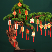 金箔材質 植絨 虎年 生肖 樹上盆景 新年裝飾 室內外佈置 春節盆栽 掛飾 掛件
