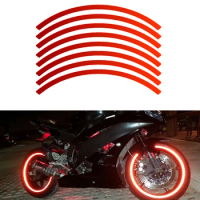 16 Strip 18inch Red Reflective Sticker Car Auto Vehicle Motorcycle Bicycle Wheel Rim Stripe Decal Exterior Accessories Universal