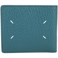 Maison Margiela 四針縫線粒面牛皮對折8卡短夾(藍綠色)