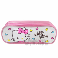 小禮堂 Hello Kitty 帆布雙層拉鍊筆袋《粉白.愛心》收納包.化妝包.鉛筆盒
